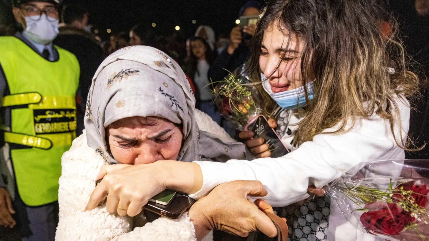 After Russia invaded Ukraine, thousands of students were repatriated to the Middle East, including this student welcomed in Casablanca, Morocco on March 2 2022 (AFP)