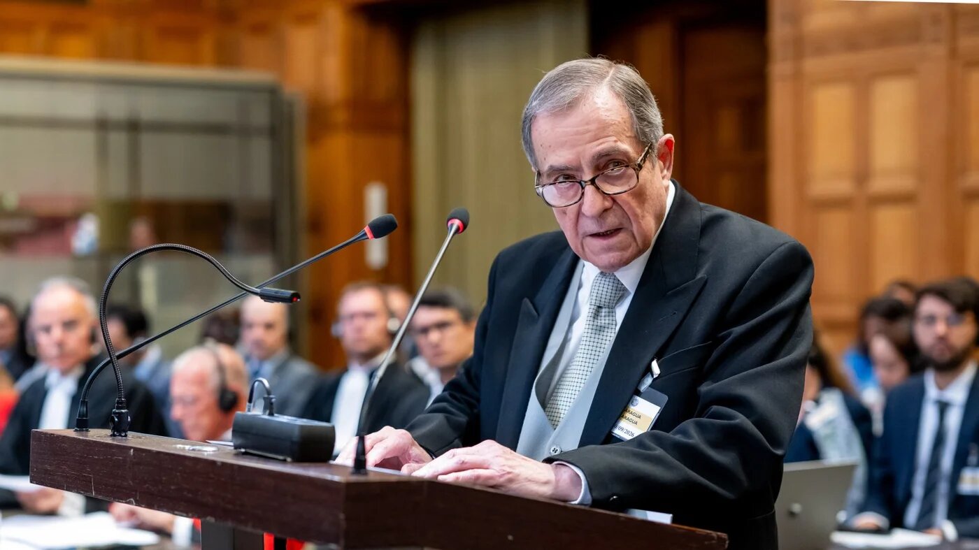 The Agent of Nicaragua, Mr Carlos Arguello Gomez, speaks at the International Court of Justice in the Hague on Tuesday 8 September 2026 (UN Photo/ICJ/Frank van Beek)