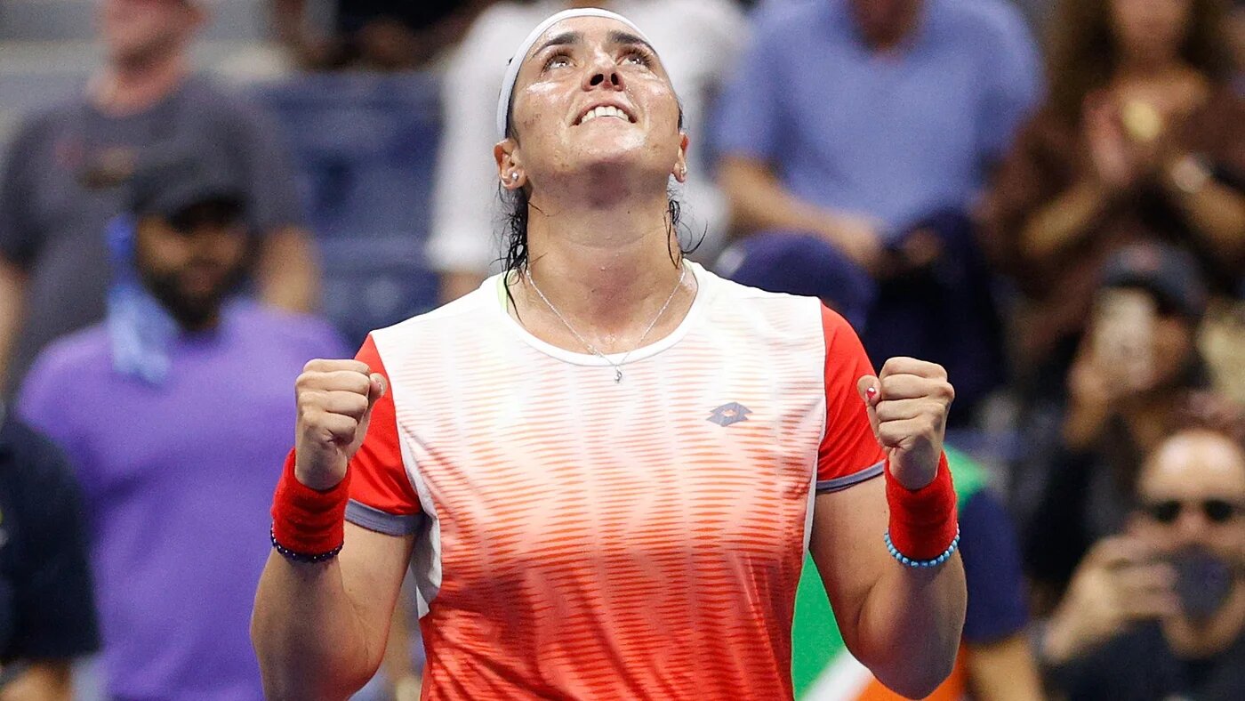 Ons Jabeur celebrates during her US Open fourth round match against Veronika Kudermetova in New York on 4 September 2022 (AFP)