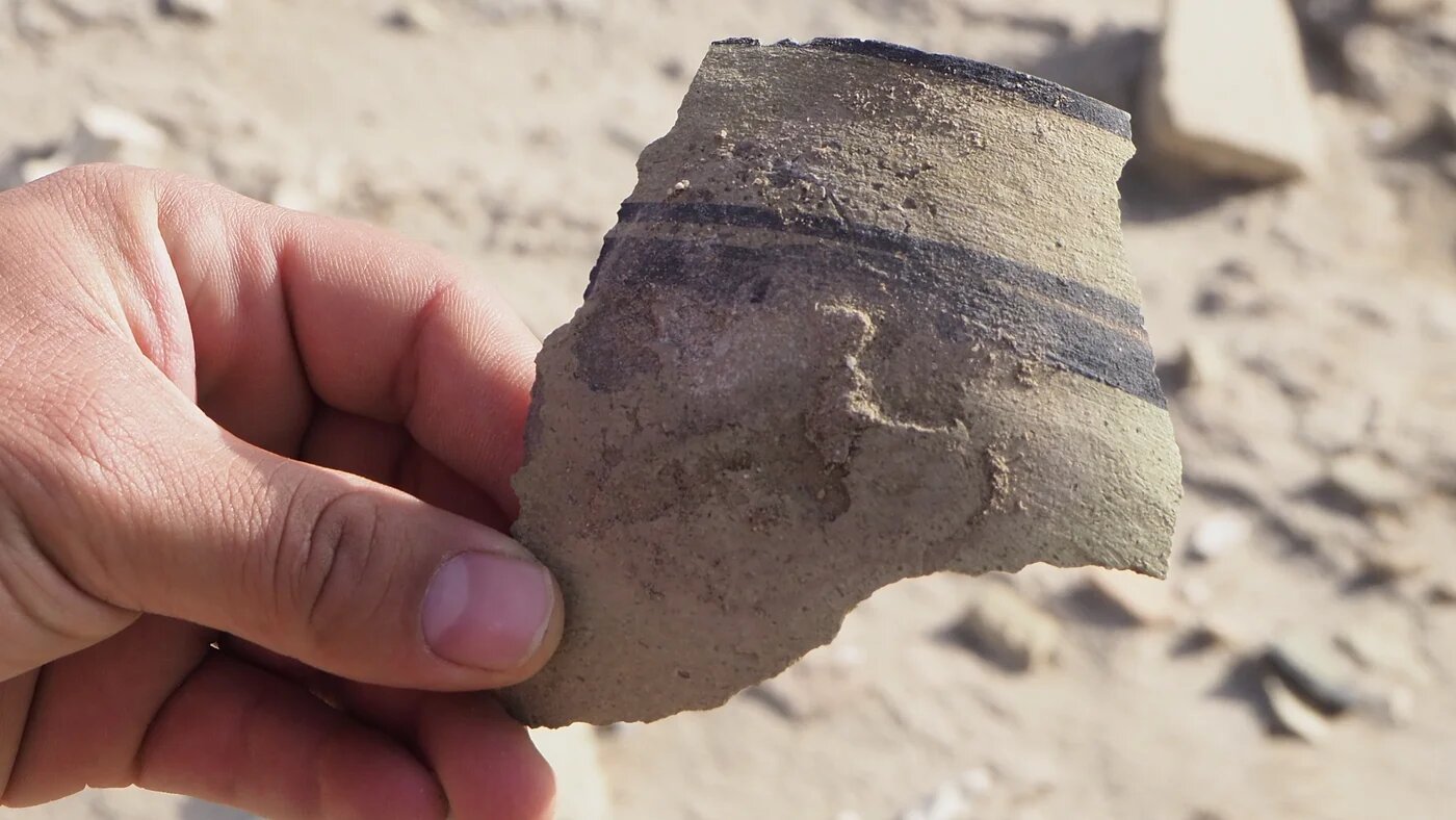 A shard of pottery found on the ground at Eridu, Iraq