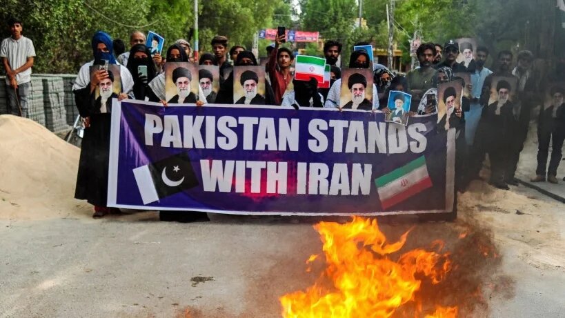 Protesters demonstrate to show their support for Iran and to denounce Israeli-US aggression in Hyderabad, Pakistan, on 24 June 2025 (Husnain Ali/AFP)