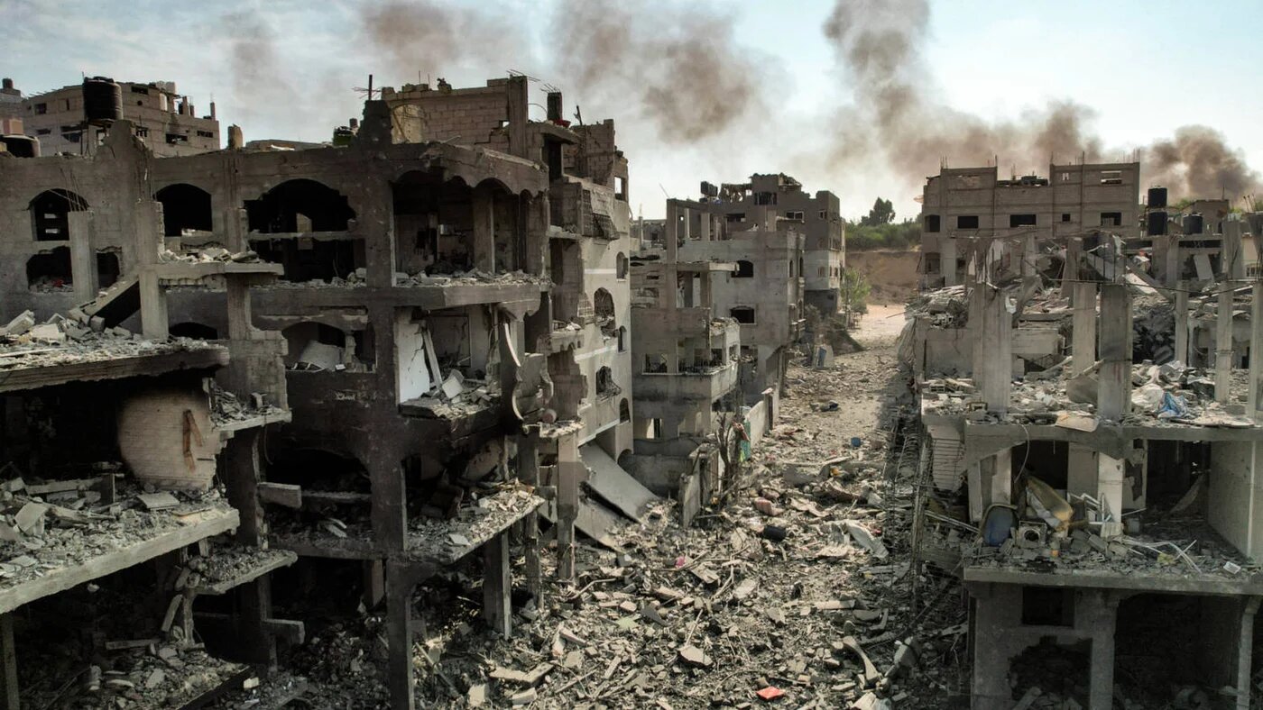 11 October 2023: An aerial view of buildings destroyed by Israeli air strikes in the Jabalia camp for Palestinian refugees in Gaza (AFP) 
