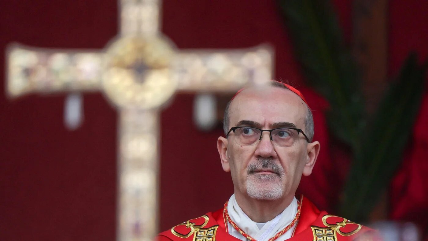 Cardinal Pierbattista Pizzaballa, the Catholic Patriarch of Jerusalem, leads a Palm Sunday service at the Church of All Nations on 29 March 2026 (AFP)