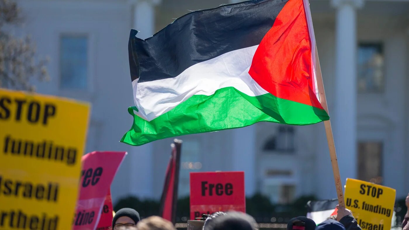 Demonstrators call for an independent Palestinian state during a protest held outside the White House in Washington in 2018.