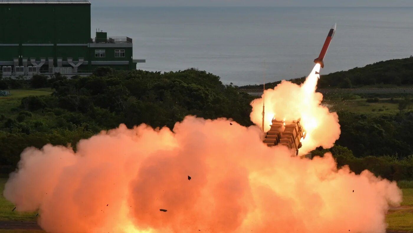 An US-made MIM-104 Patriot surface-to-air missile is launched during a live fire exercise at the Chiupeng missile base in Taiwan on 20 August 2024 (Sam Yeh/AFP)