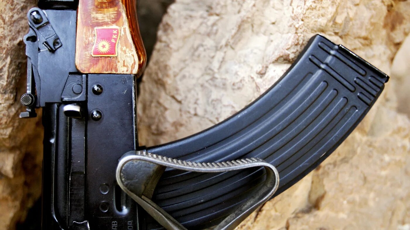 A rifle with PKK sign is pictured in northern Iraq (Mustafa Ozer/AFP/file photo)