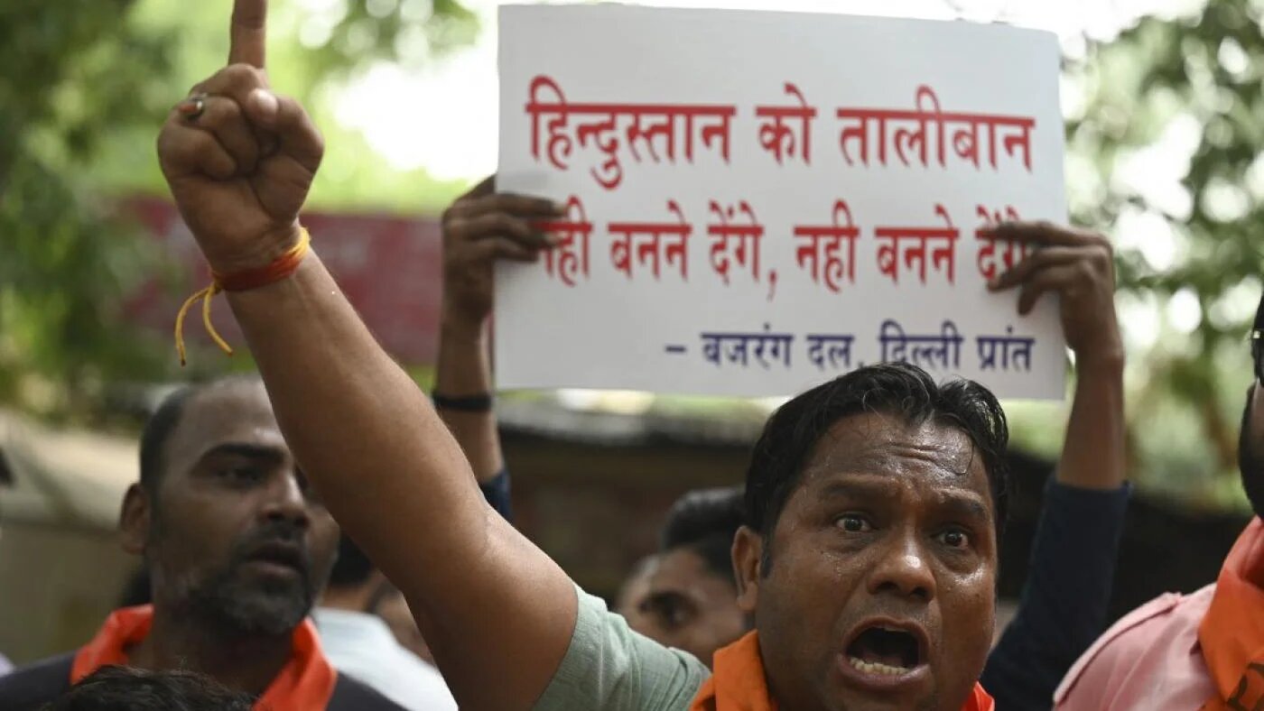 Manifestation à New Delhi après le meurtre d’un tailleur hindou, le 29 juin 2022 (AFP)