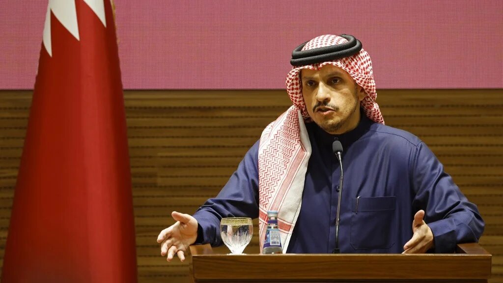 Qatari Prime Minister Mohammed bin Abdulrahman bin Jassim Al Thani addresses a news conference in Doha on 15 January 2025 (Karim Jaafar/AFP)