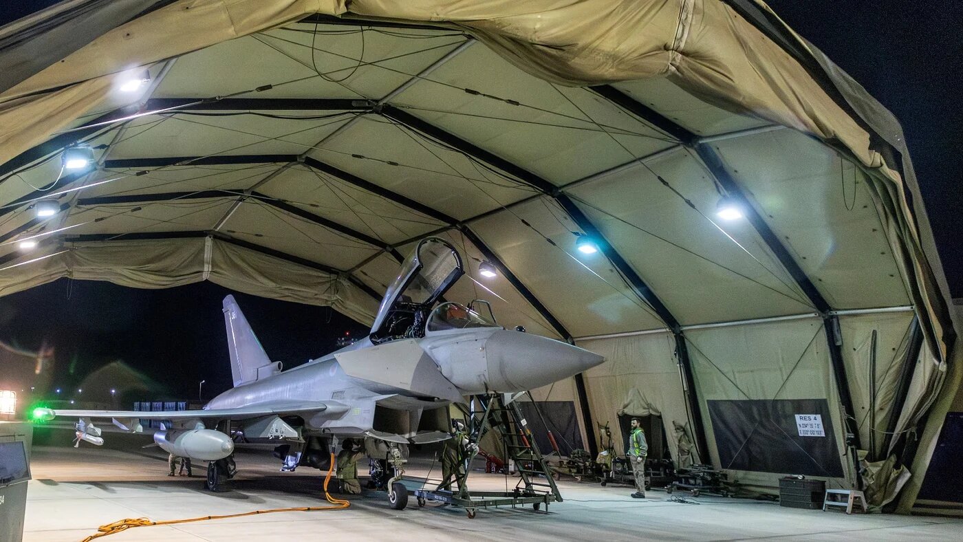 An RAF Typhoon aircraft is pictured at following its return after striking military targets in Yemen during the US led coalition operation on the Houthis for targeting shipping in the Red Sea (Reuters)