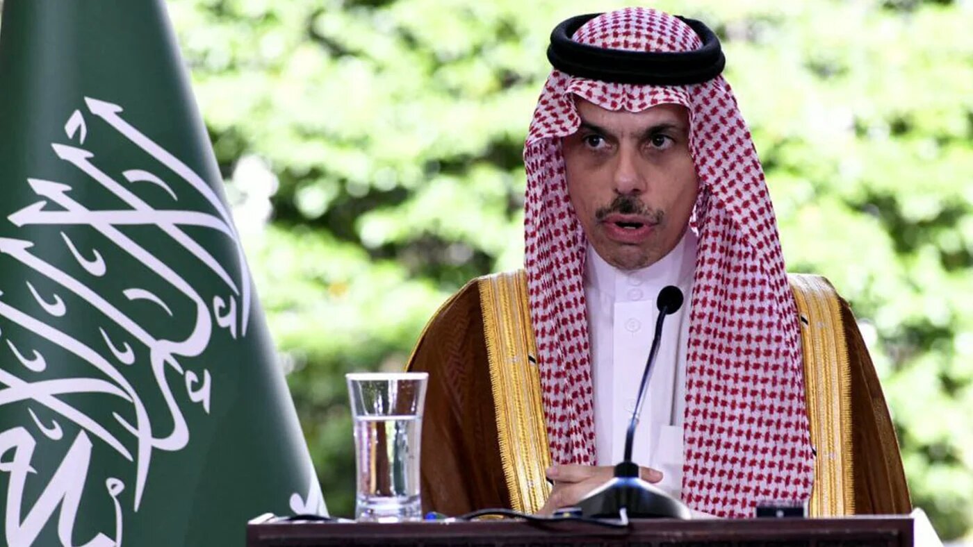 This handout picture released by the official Syrian Arab News Agency (Sana) shows Saudi Arabia's Foreign Minister Prince Faisal bin Farhan giving a joint press conference with Syria's interim foreign minister in Damascus on 31 May 2025 (Sana/AFP)