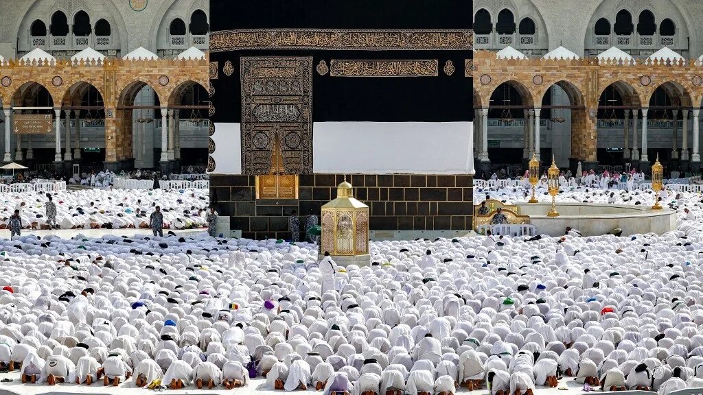 Muslim pilgrims pray at the Grand Mosque in Mecca during the 2024 Hajj pilgrimage in June (AFP)