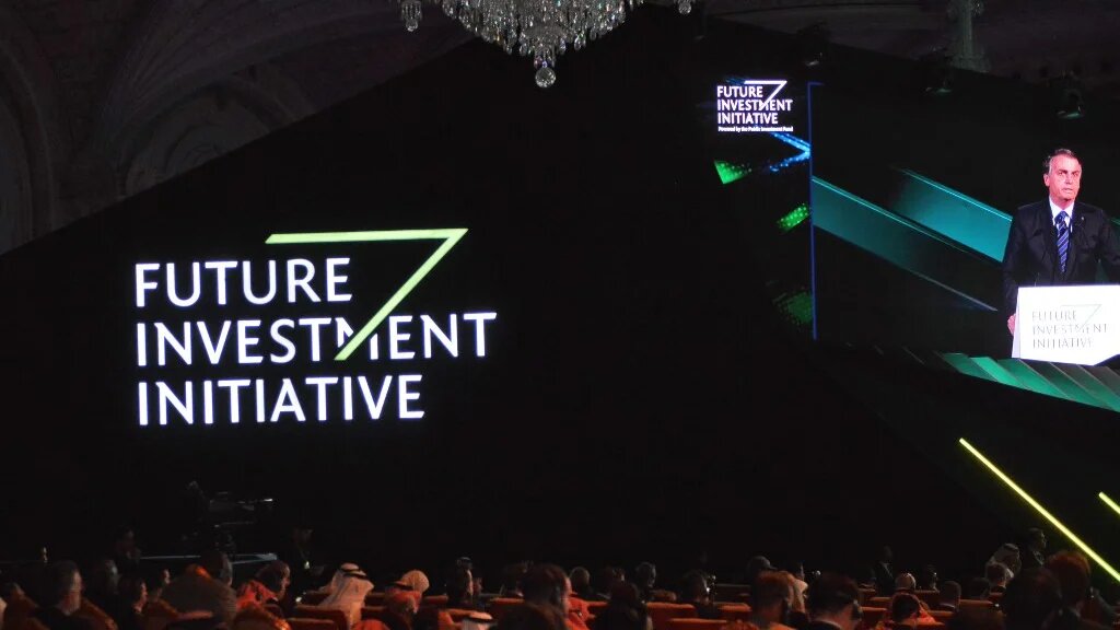 Brazilian President Jair Bolsonaro speaks during the Future Investment Initiative forum in Riyadh on 30 October 2019.
