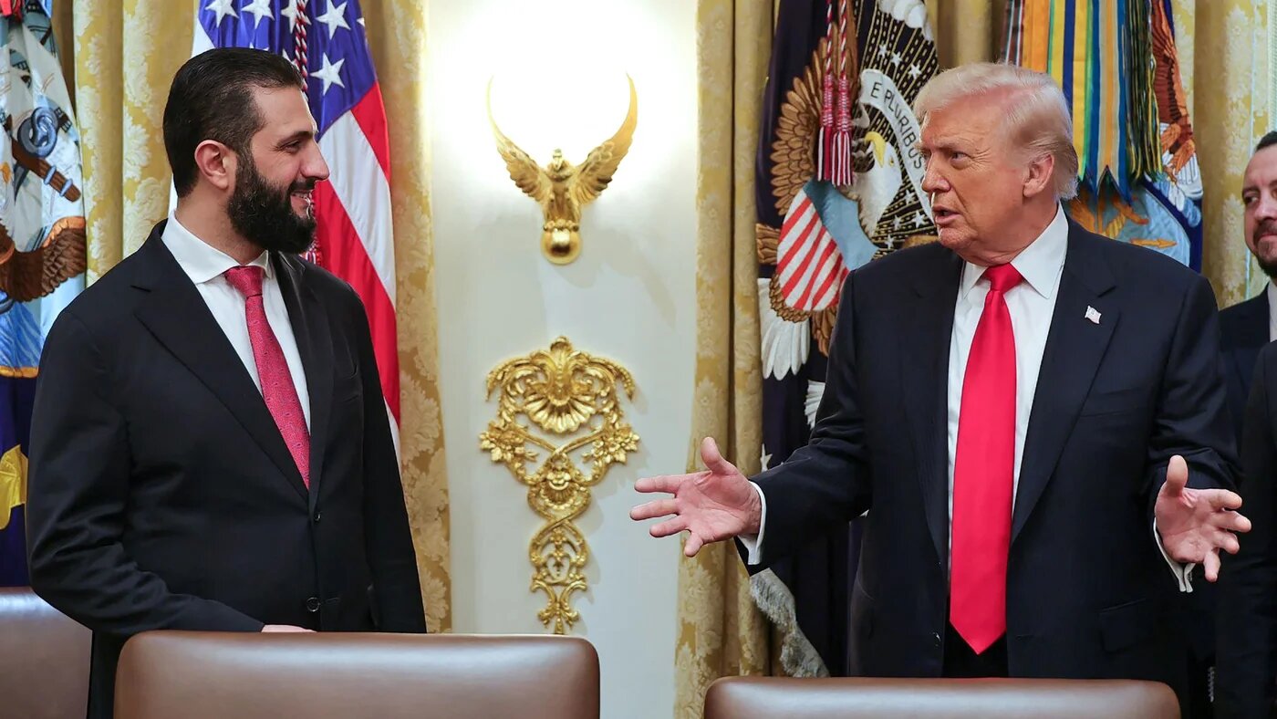 Syrian President Ahmed al-Sharaa meets with US President Donald Trump at the White House on 10 November 2024 (Handout/Sana/AFP)