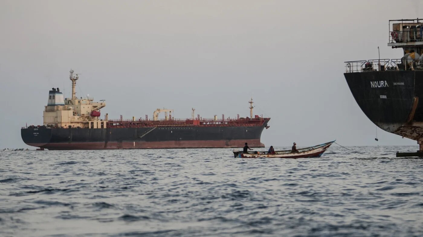 Commercial vessels are anchored off Yemen's coast at Bab al-Mandeb, in the straits connecting the Red Sea with the Gulf of Aden and the Indian Ocean on 12 September 2026 (AFP)