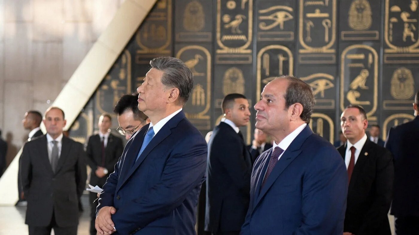 Egyptian President Abdel Fattah el-Sisi and Chinese President Xi Jinping tour the Grand Egyptian Museum in Giza, 2 September 2026 (Egyptian Presidency/Handout via Reuters)