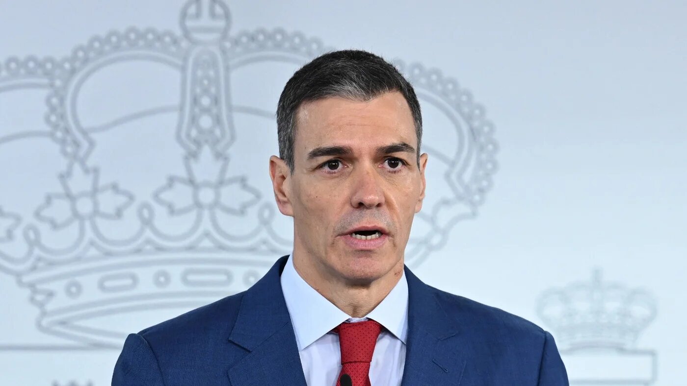 In this handout photo released by La Moncloa on March 4, 2026, Spanish Prime Minister Pedro Sanchez delivers an official statemen in response to U.S. President Donald Trump's remarks, at La Moncloa Palace in Madrid. Spanish PM Pedro Sanchez hit back today at US President Donald Trump's criticisms of Madrid's refusal to let US planes use its bases to attack Iran, saying "no to war". Borja Puig de la Bellacasa / LA MONCLOA / AFP