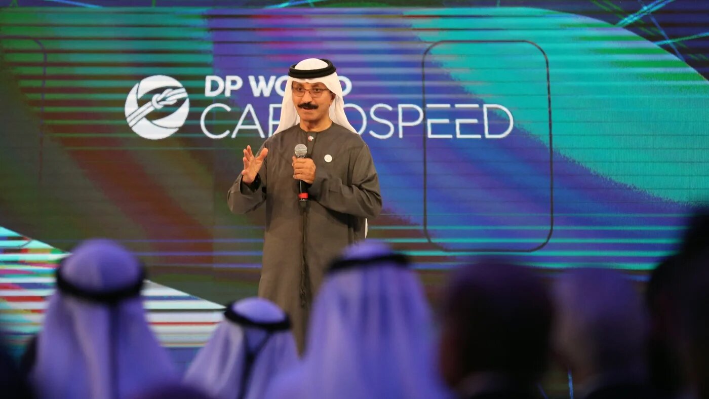 Ahmed bin Sulayem, former chief executive of DP World, speaks in Dubai on 29 April 2018 (AFP/Karim Sahib)