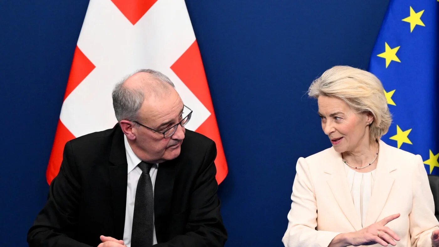 European Commission President Ursula von der Leyen and Swiss President Guy Parmelin in Brussels on 2 March 2026 (Nicolas Tucat/AFP)