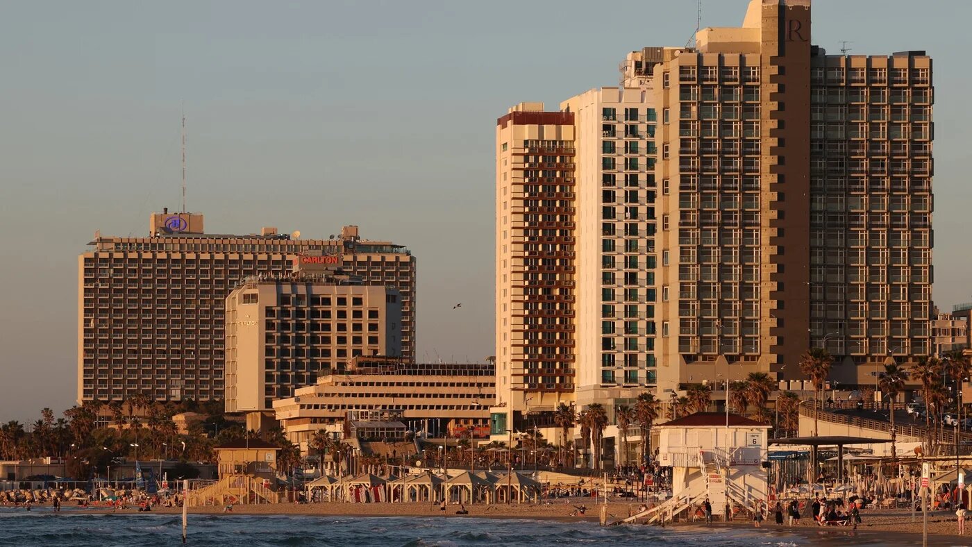 A picture taken on 5 March 2024 shows the skyline of Israel’s coastal city of Tel Aviv at sunset (Jack Guez/AFP)