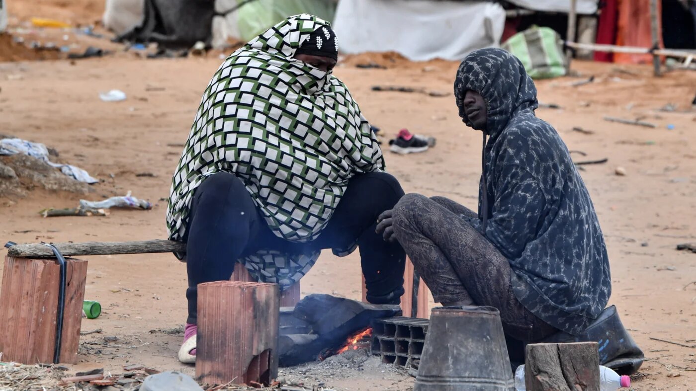 Sub-Saharan migrants in Jebeniana, Sfax governorate in Tunisia on 24 April 2024 (Fethi Belaid/AFP)
