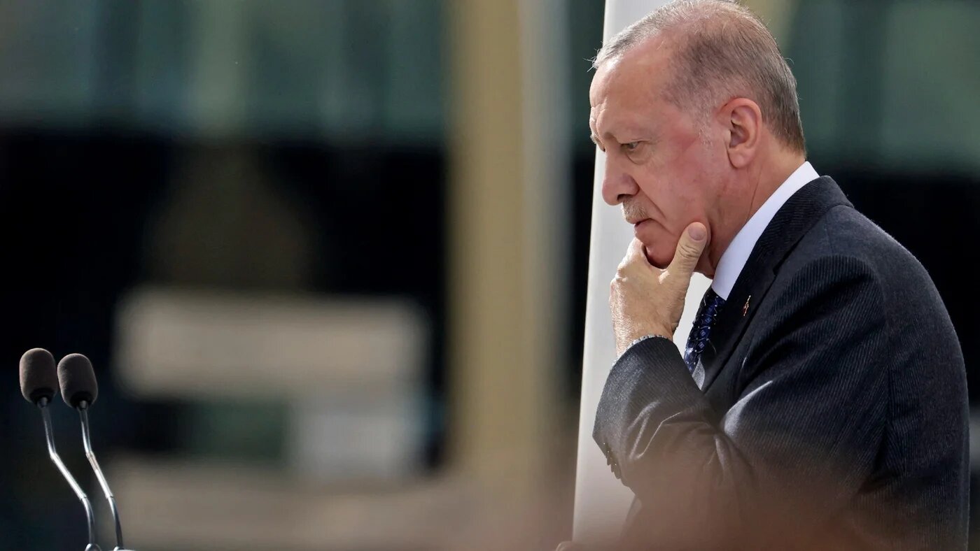 Le président turc Recep Tayyip Erdoğan prononce un discours au pavillon turc de l’Expo 2020 Dubaï, le 15 février 2022 (AFP)