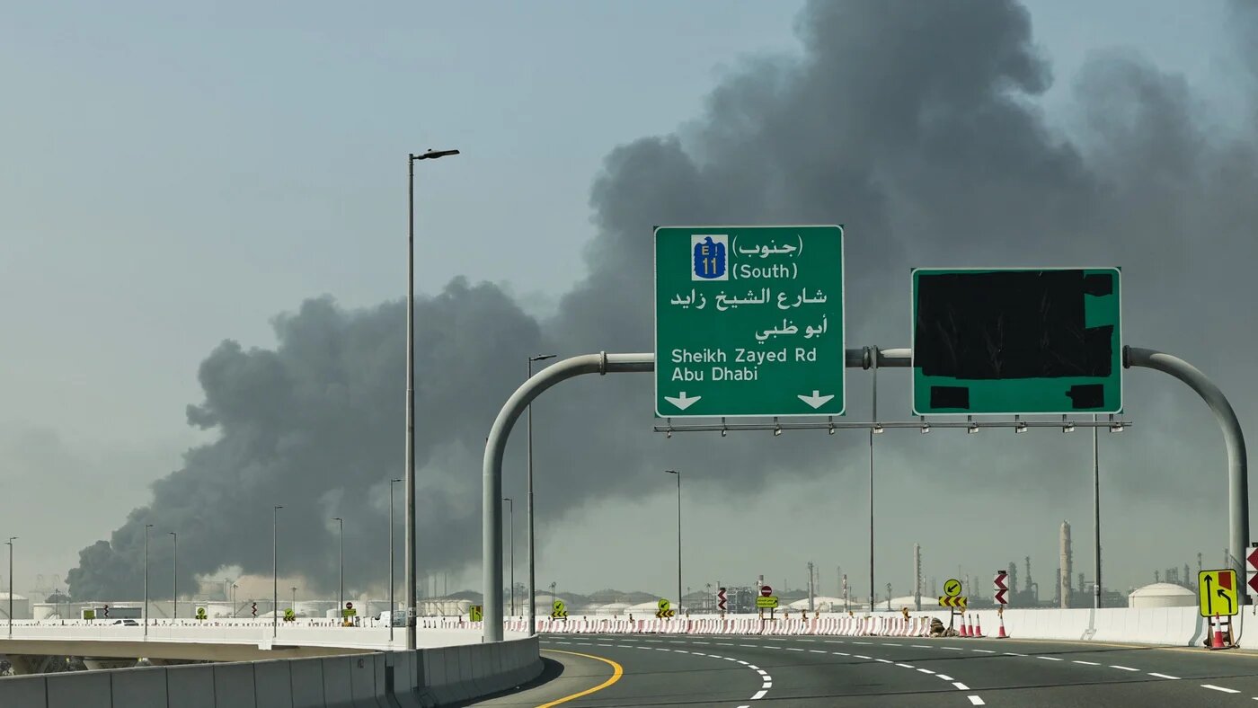 A plume of smoke rises from the port of Jebel Ali following a reported Iranian strike on Dubai on 1 March 2026 (Fadel Senna/AFP)