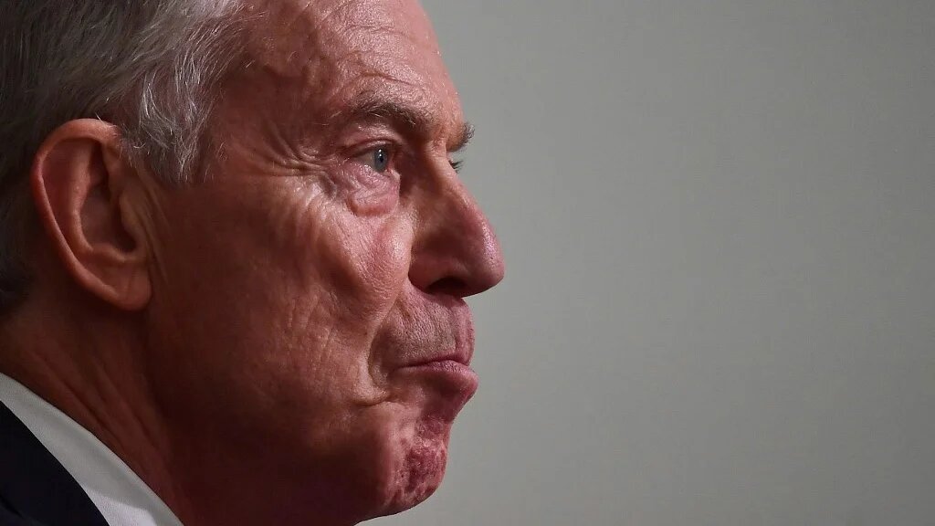 Former British Prime Minister Tony Blair, pictured in 2023, has denied a report that he sought to have the word ‘Palestine’ removed from Palestinian textbooks (Charles McQuillan/AFP)