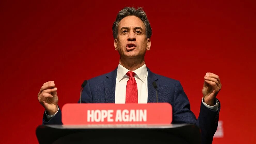 British Foreign Secretary Ed Miliband speaks at the annual Labour Party conference in Liverpool, on 28 September 2026 (Oli Scarff/AFP)