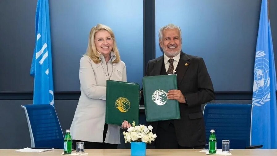 Unicef's Catherine Russell (L) met KSrelief's Abdullah Al Rabeeah at the UN General Assembly in New York on Friday