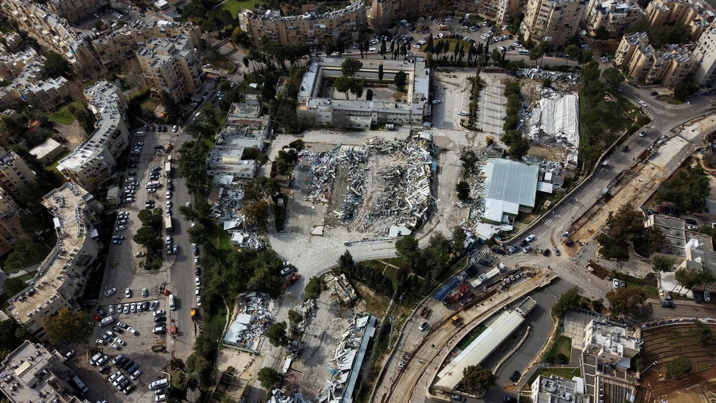 A aerial view of the remains of the Jerusalem headquarters of Unrwa after it was demolished by Israel, in East Jerusalem, 20 January 2026 (Dedi Hayun/Reuters)