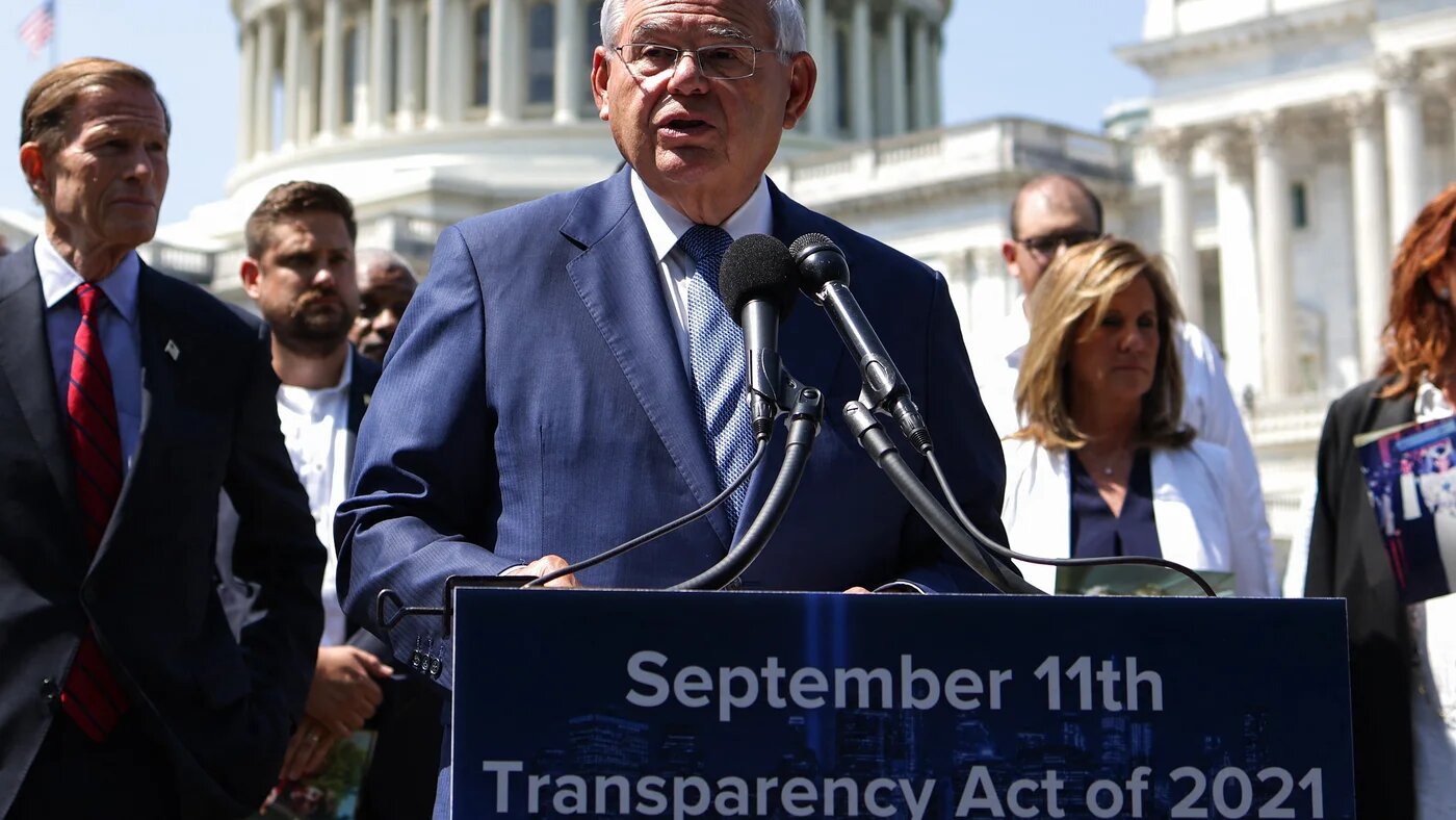 Senator Bob Menendez speaks at a press conference at the Capitol Building on 5 August 2021 in Washington.