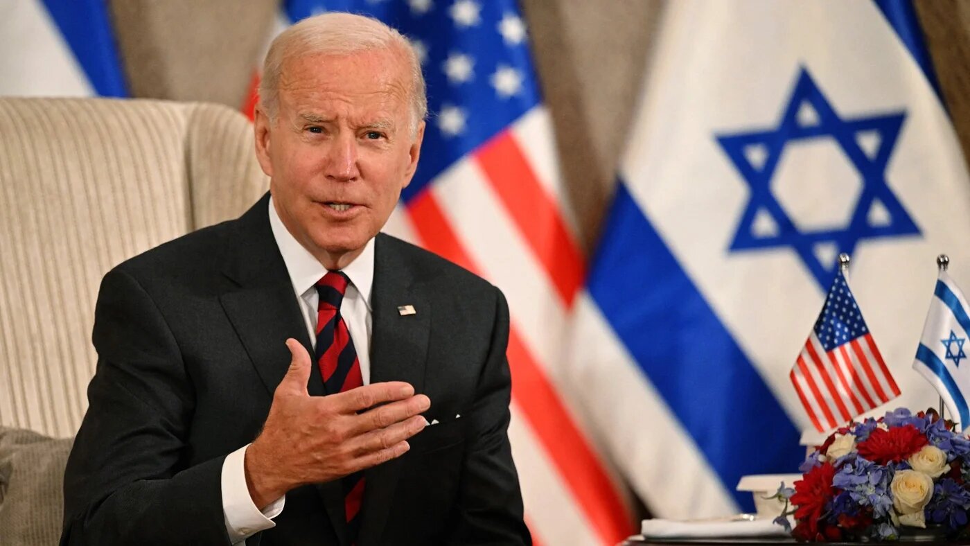 US President Joe Biden holds a bilateral meeting with Israel's Prime Minister (unseen) at a hotel in Jerusalem on 14 July 2022.