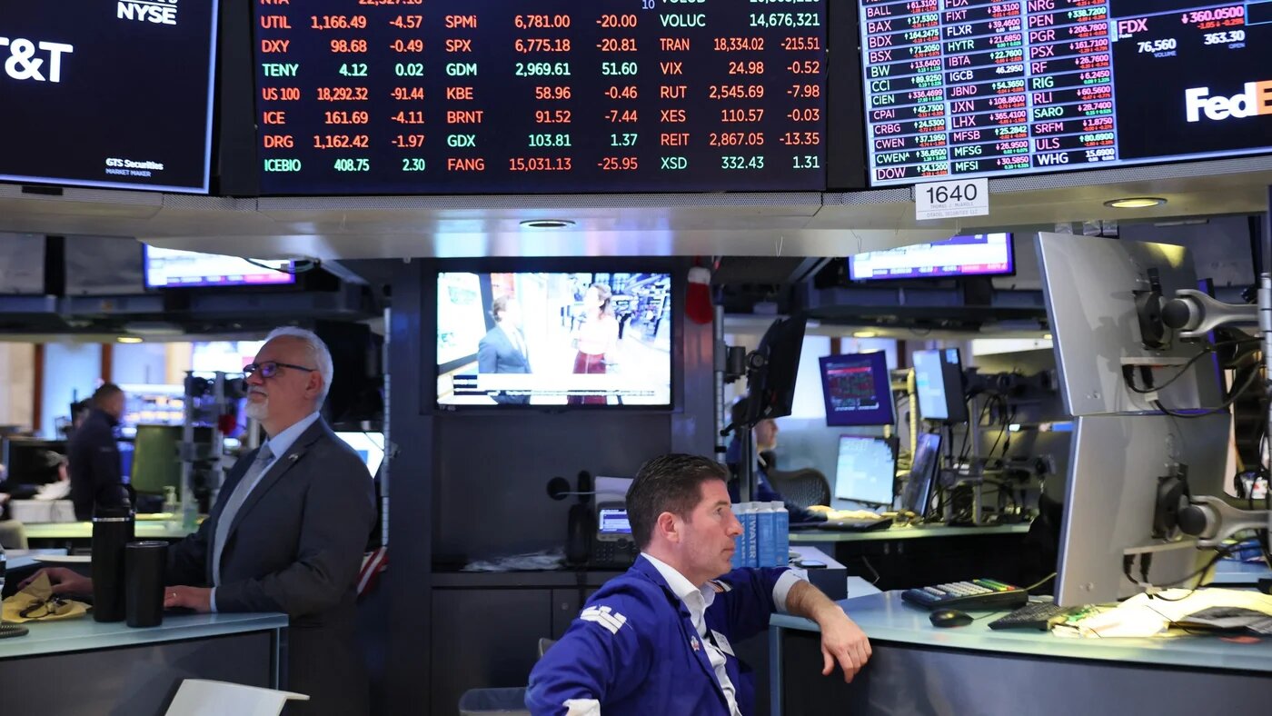 Traders working on the floor of the New York Stock Exchange react to as stocks slide on 10 March 2026 due to the war on Iran at the opening of morning trading (Michael M. Santiago/Getty Images/AFP)