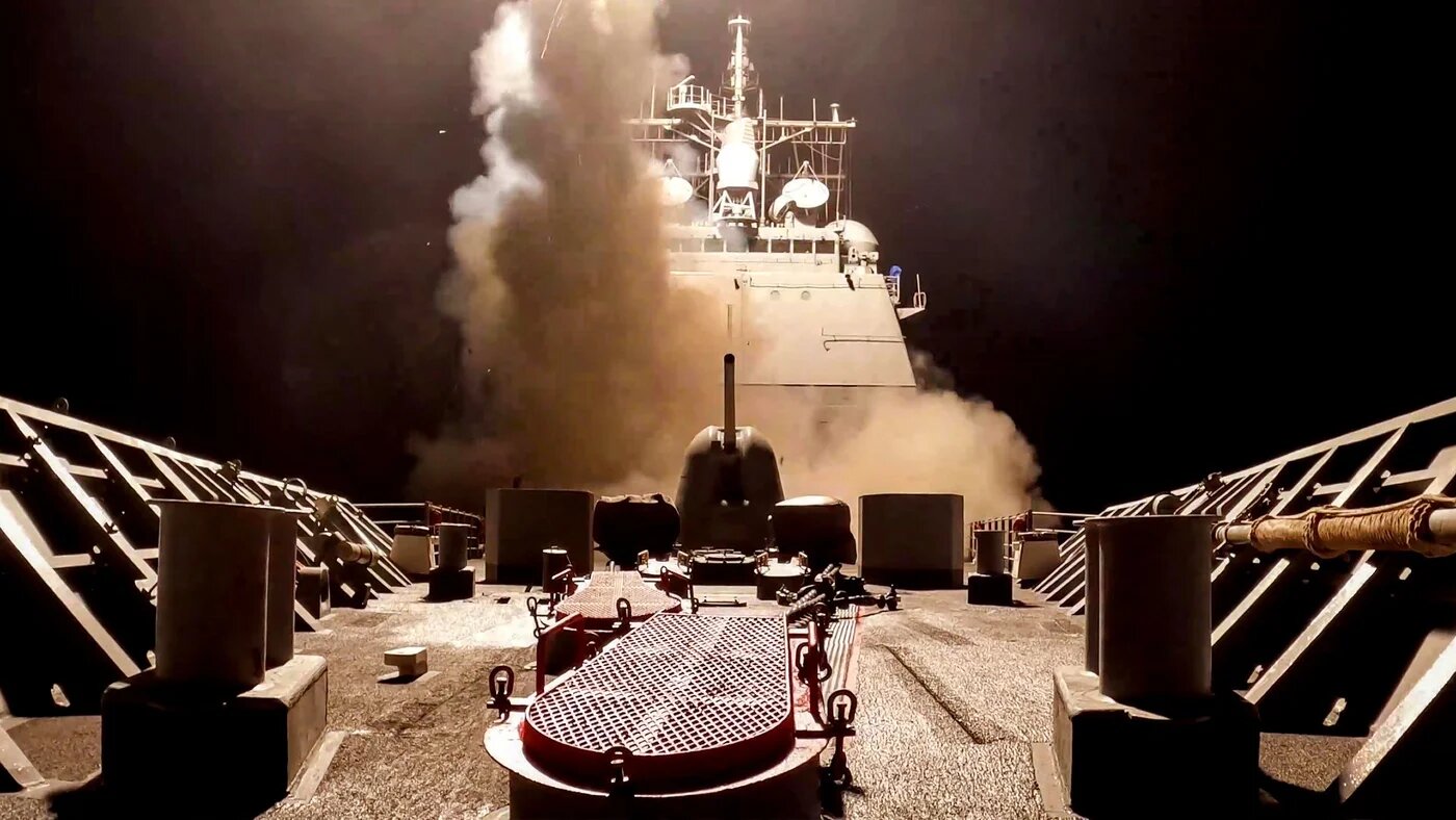 This grab from footage shared by the US Central Command (CENTCOM) on 15 March 2025 shows a cruise missile being fired at sea during operations against Yemen's Houthis (AFP/DVIDS)