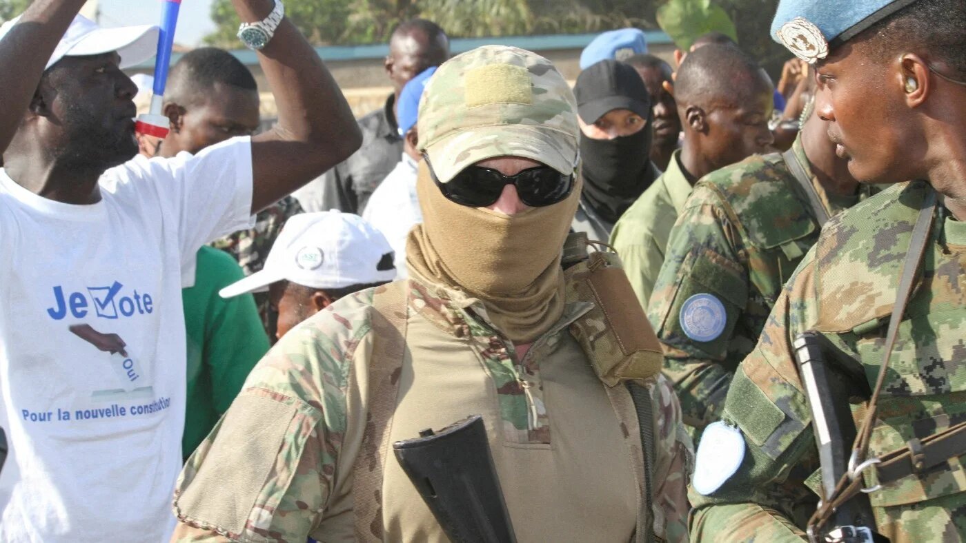 Russian officers from Wagner group provide presidential security in Bangui, July 2023 (Reuters)