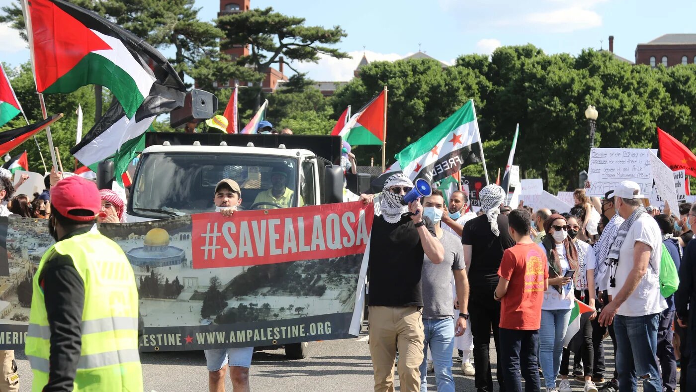 Protesters rally in Washington in solidarity with Palestinians in the occupied West Bank and Gaza.