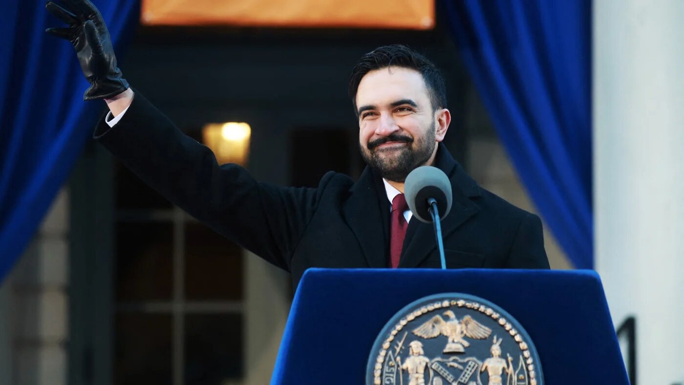 New York Mayor Zohran Mamdani after he was sworn in as New York City’s mayor, 1 January 2026 (Spencer Platt/AFP/Getty Images)