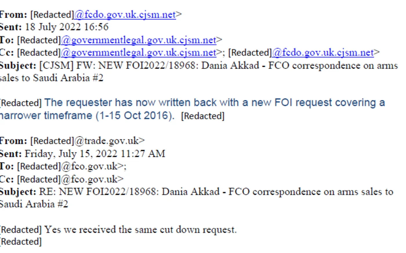 Excerpt of the Foreign Office's response to my subject access request (Dania Akkad/MEE)