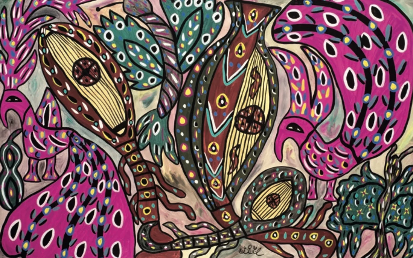 Baya, Les Oiseaux musiciens, 1976. Gouache sur papier, 100 x 150 cm. Collection particulière (Photo Alberto Ricci)