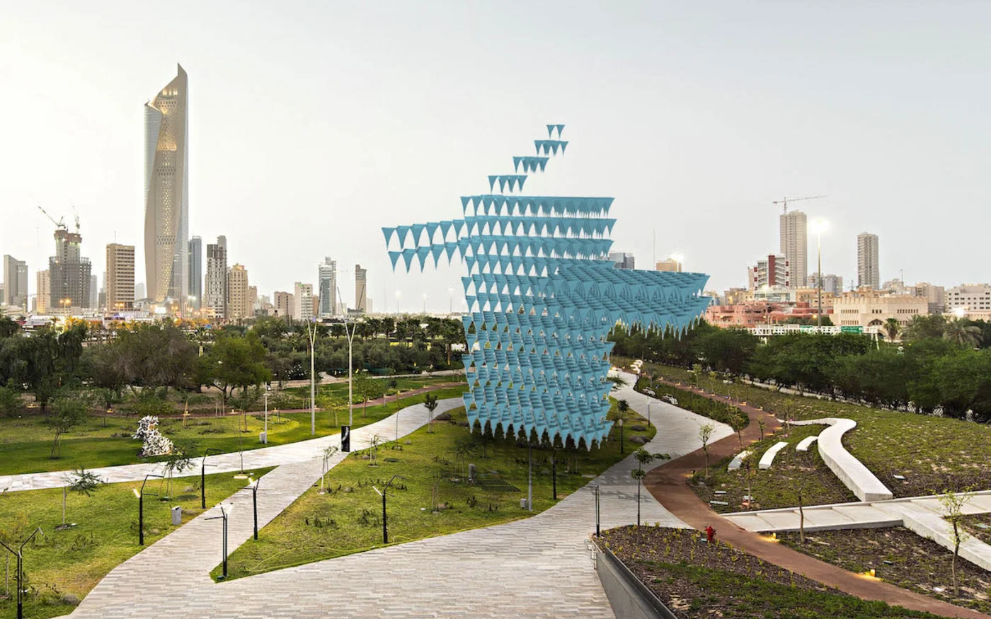 Créée à partir de contributions du monde entier, cette installation virtuelle en 3D symbolise les « vertus humaines » (Jassim al-Nashmi)
