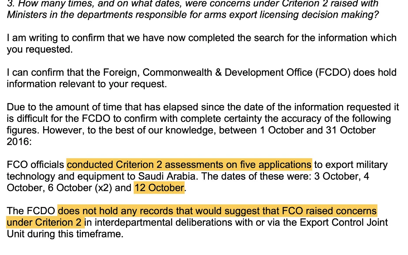 Excerpt of Foreign Office response to one of Anna's FOI requests (Anna Stavrianakis)
