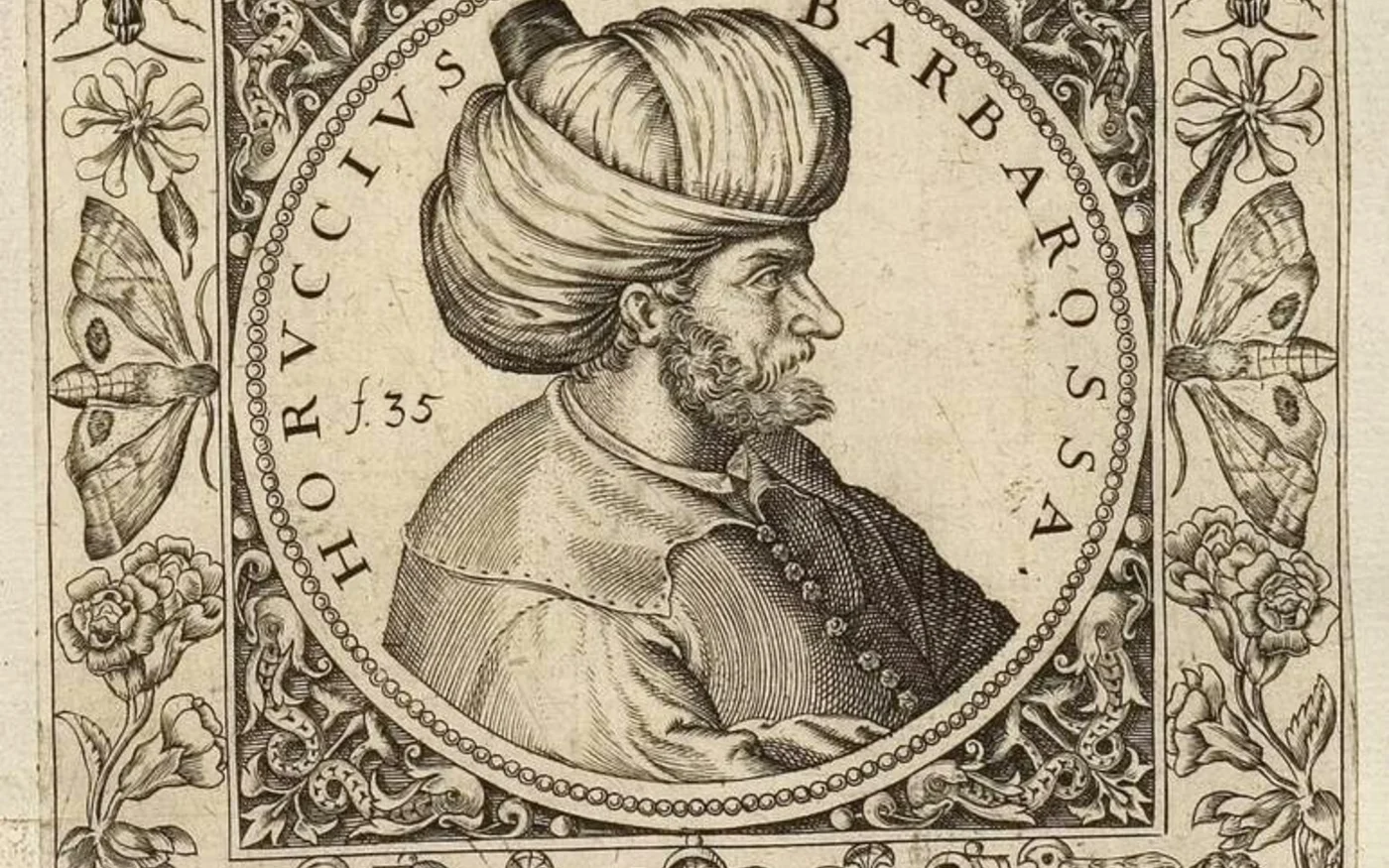 Oruç Reïs. Représentation allemande de la fin du XVIe siècle (domaine public)