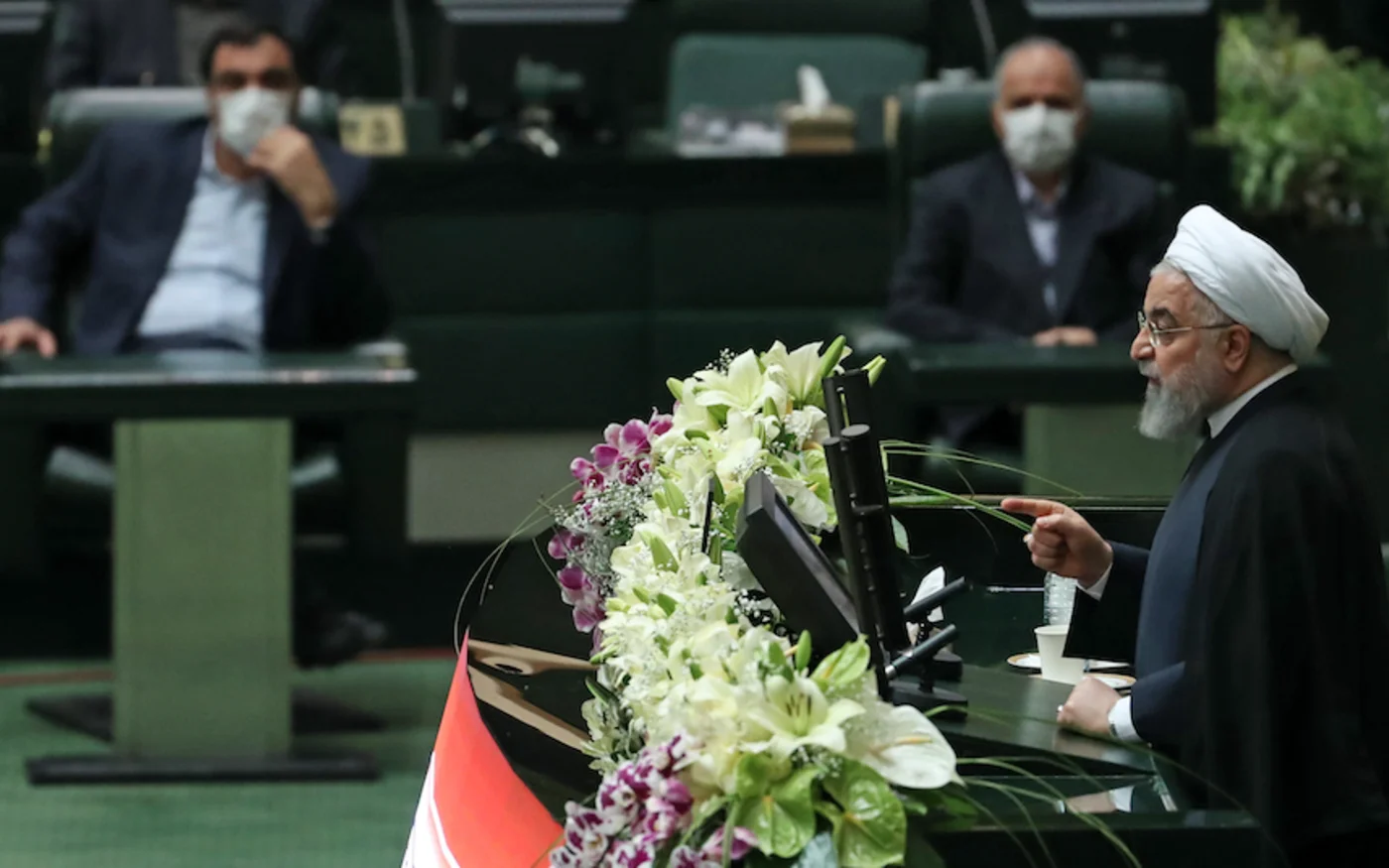 Le président iranien Hassan Rouhani prononce un discours, lors de la session inaugurale du nouveau parlement, à Téhéran le 27 mai 2020 (AFP)