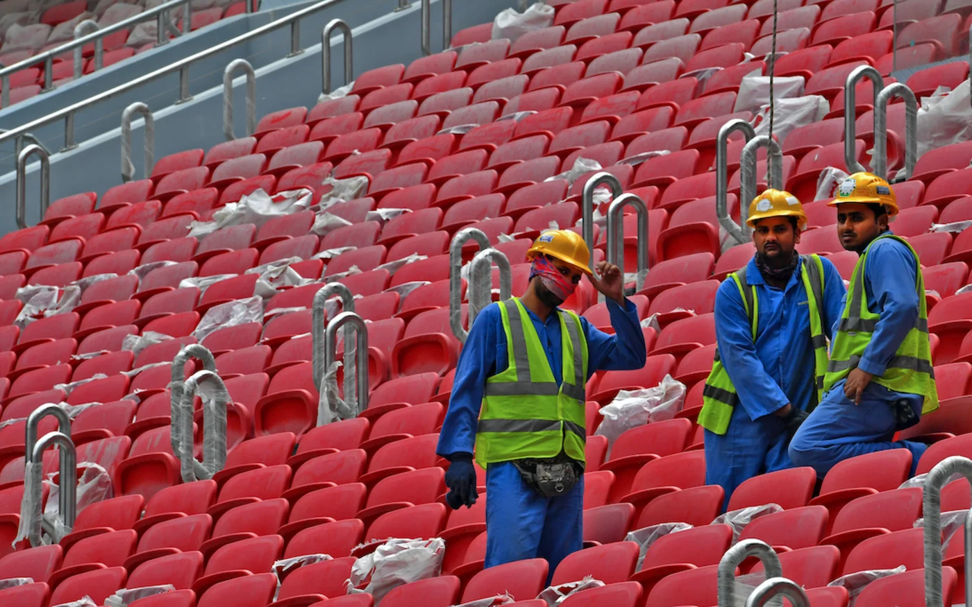 Le nouveau stade Al-Bayt du Qatar en travaux, à Doha, 17 décembre 2019 (AFP)