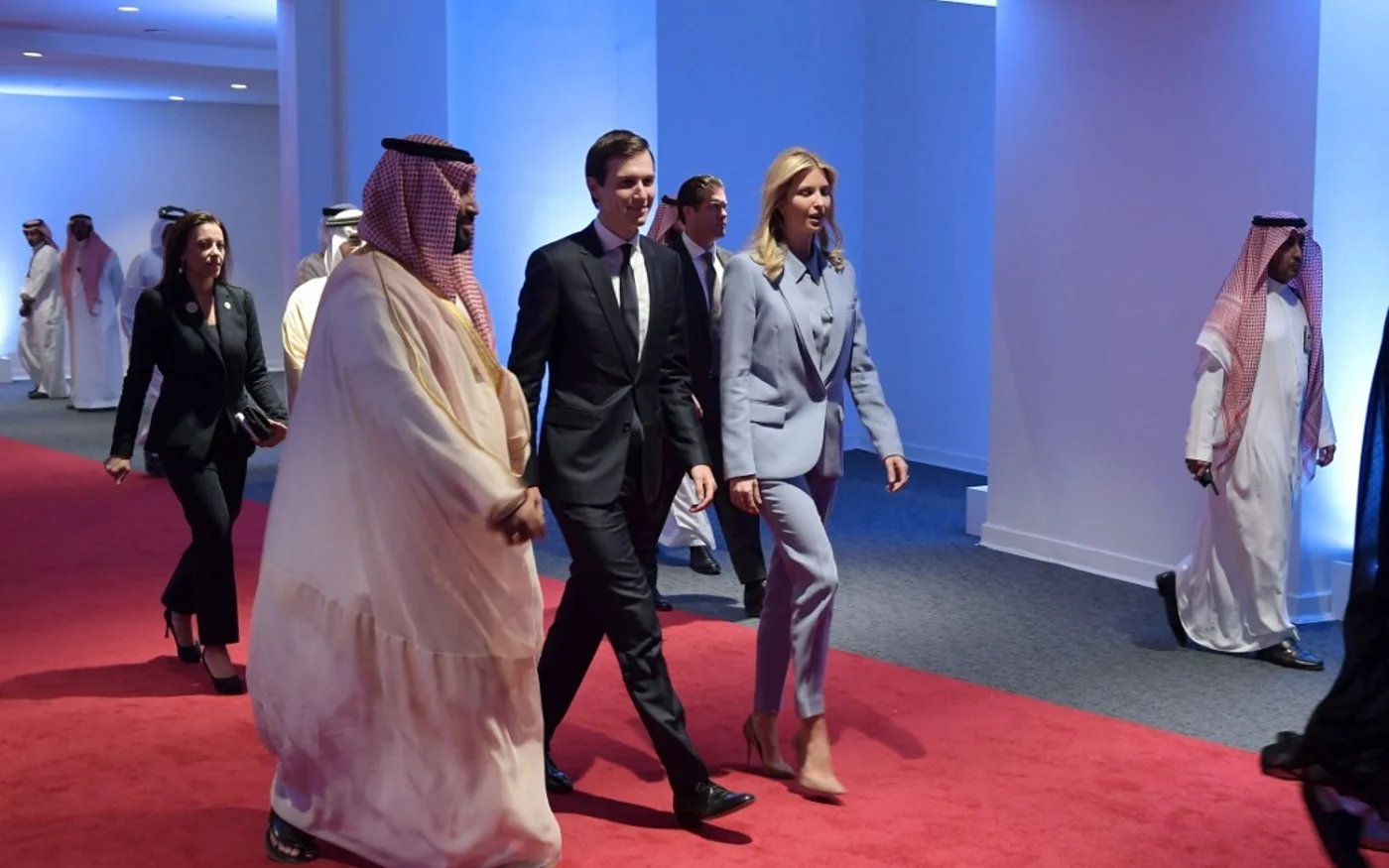 Then White House senior advisor Jared Kushner and Ivanka Trump arrive at the Global Center for Combating Extremist Ideology in Riyadh in May 2017 (Mandel Ngan/AFP)