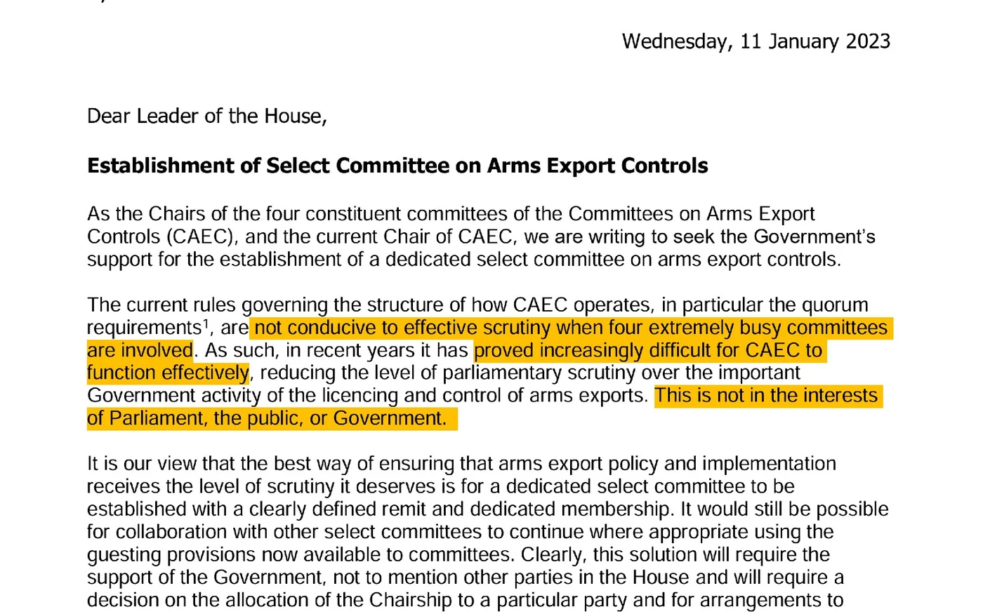 Letter to Penny Mordaunt 