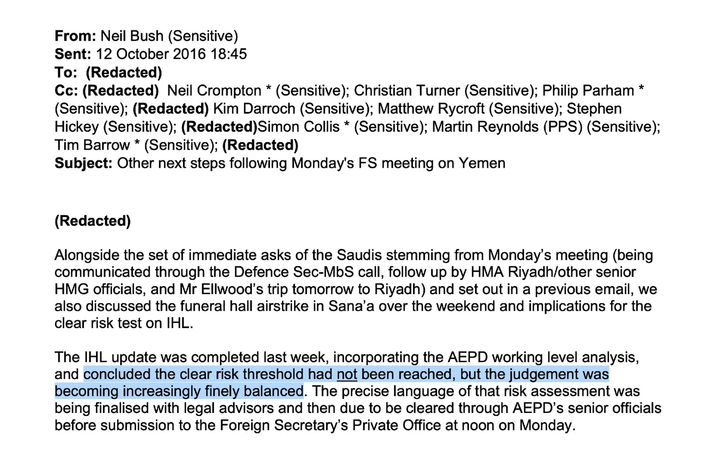 Email from heavily redacted response from the Foreign Office to a FOI request made in April 2024 (Dania Akkad/MEE)