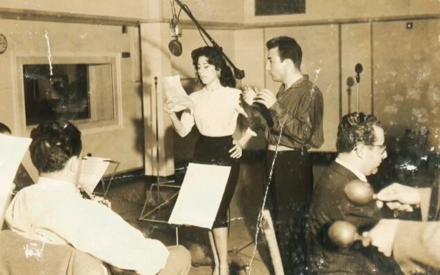 Elias Rahbani avec la chanteuse égyptienne Souad Mohamed à Radio Liban (avec l’aimable autorisation de Jad Rahbani)