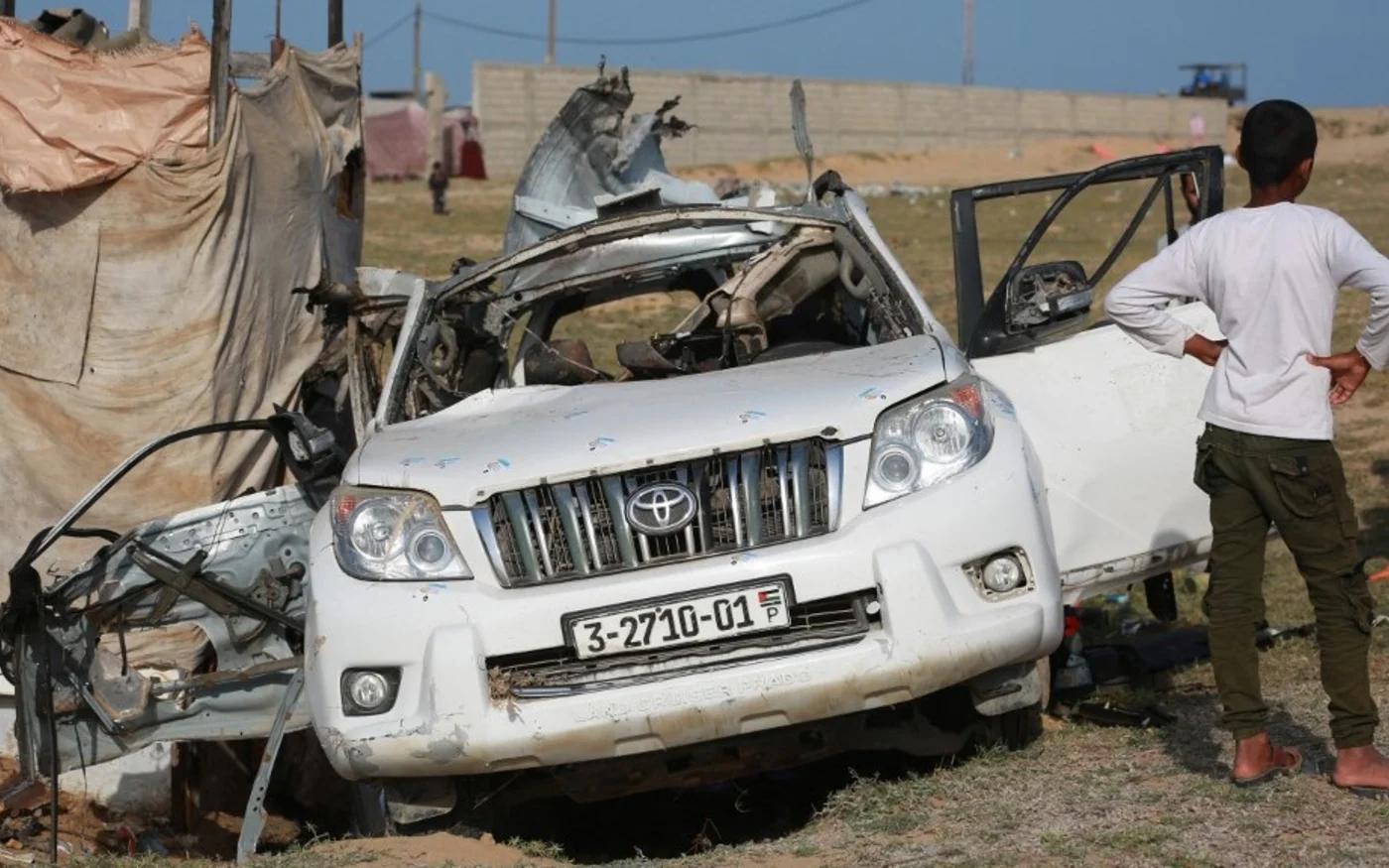 A car used by US-based aid group World Central Kitchen seen in central Gaza the day after an Israeli strike killed seven of the organisation's aid workers (AFP)