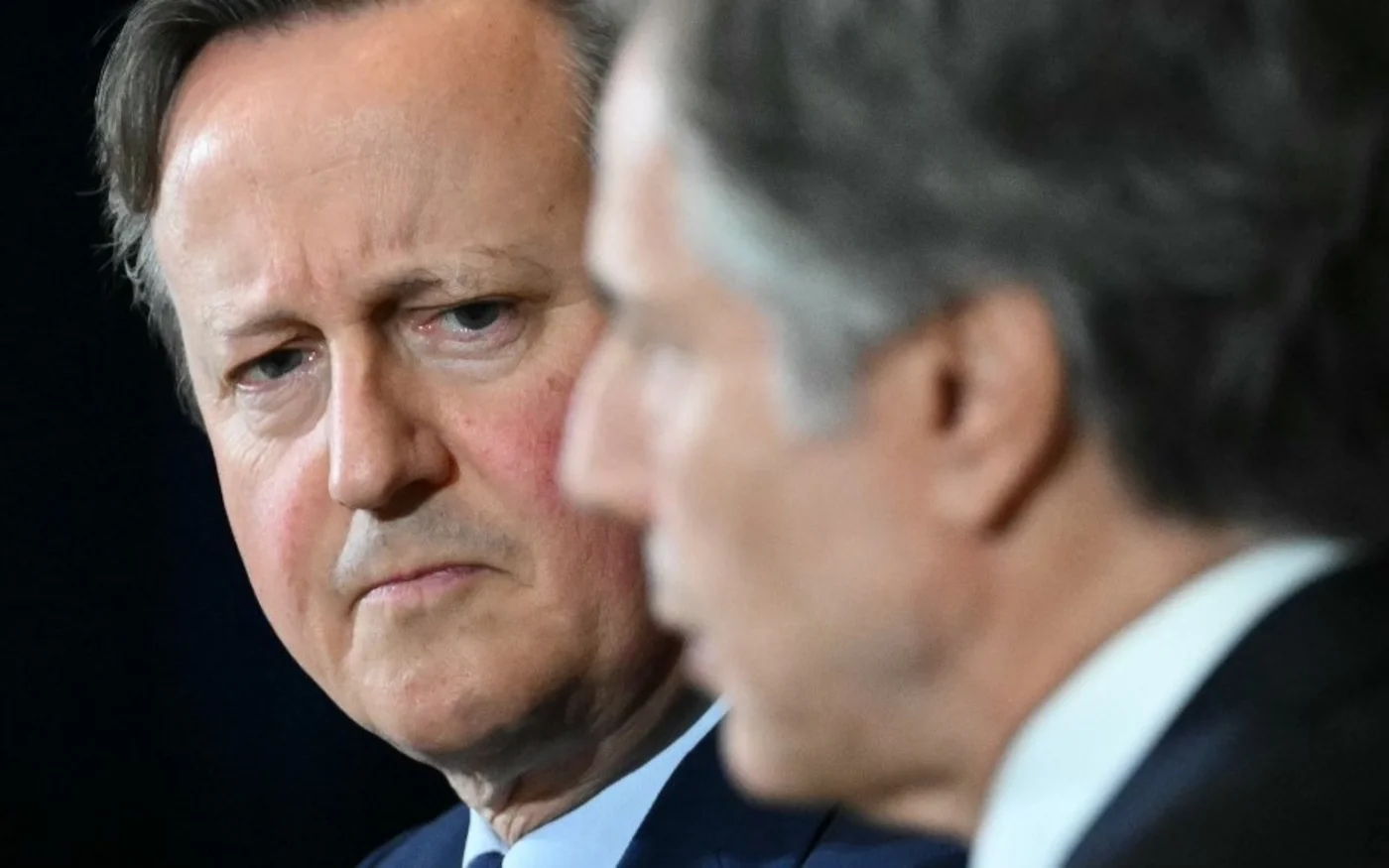 British Foreign Secretary David Cameron and US Secretary of State Antony Blinken hold a joint press conference at the State Department in Washington, DC on Tuesday (Mandel Ngan/AFP)